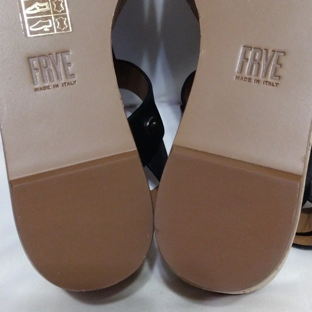 NEW Frye Black Leather Cork Wedge Platform Sandals Boho Luxe US 8.5 MSRP $458